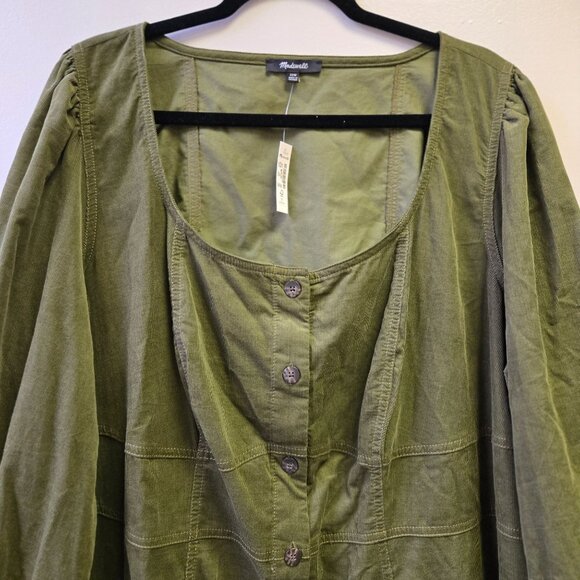 NWT Madewell Plus Green Kale Corduroy Button-Down Mini Dress Size 22W Long Sleev - Picture 4 of 11